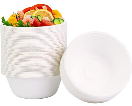 50 150 300 ciotole coppette di carta in bagassa, 240ml, piatti monouso, piatti di cartone, piatti per zuppa biodegradabili, per feste, matrimoni, picnic (50 pezzi)