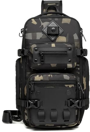 FANDARE Taktisch Brusttasche für Herren Bauchtasche Schultertasche Crossbody Sling Bag mit Stativhalterung Umhängetaschen Verstellbare Schultergurte für Wandern Reisen Crossover Daypacks Camo
