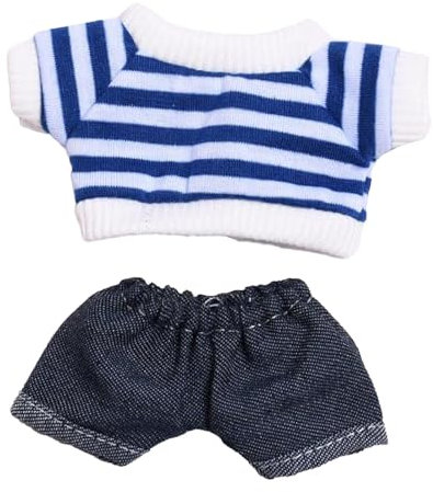 MagiDeal 2X Mini-Puppenkleidung, Mädchen-Puppenkleidung, gestreiftes Kleidungsset, Geschenk-Puppen-Shorts-Outfits, süßer Puppenkleidungsanzug für Plüschpuppen, Blau