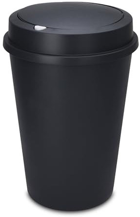 Spetebo XL Kunststoff Abfalleimer anthrazit mit Push Deckel - 50 L - Runder Mülleimer mit abnehmbaren Deckel - Mülltonne Sammeltonne Abfallsammler groß recycelbar