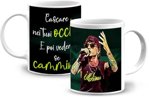 Createe Tazza con Testo Citazione Canzone Cascare nei tuoi occhi per Appassionati di Musica Italiana - Originalissima Idea Regalo per i Fan!