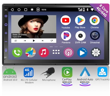 A6PF Plus 4G+64G Android Double Din Car Stereo,4G LTE,7'' QLED Touchscreen DAB+Car Radio,Wireless CarPlay Android Auto,Mirror Link,Dual Bluetooth,AI Drivechat,DSP&36 B EQ,Live Rear View