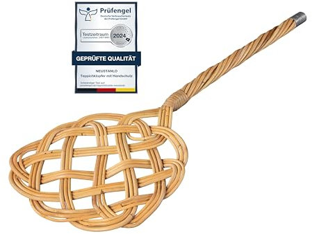 NEUSTANLO | Teppichklopfer in Sonnenform | 3-fädiges Natur Rattan | länglich hell | 75x26 cm | flexibel und robust