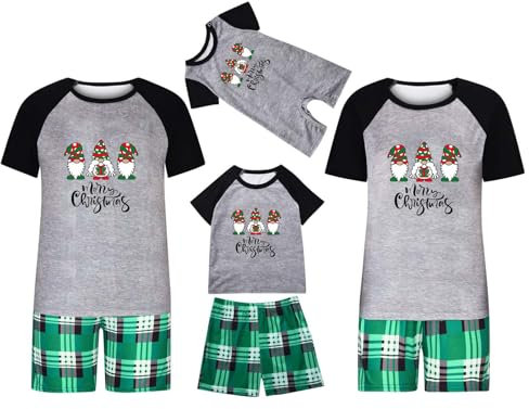 Christmas Outfit For Family Matching Christmas Pyjamas Set 2 Piece Shorts Sets Xmas Tree Print Pyjamas Sets Loungewear Short Sleeve Tops and Shorts Nightwear Holiday Party Grey 18M
