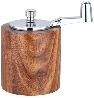 WOTZOV Pfeffermühle mit Handkurbel, Holz, einstellbare Grobheit, manuelle Pfeffermühle für die Küche, Meersalzmühle, Mahlwerkzeug mit Langer Kurbel