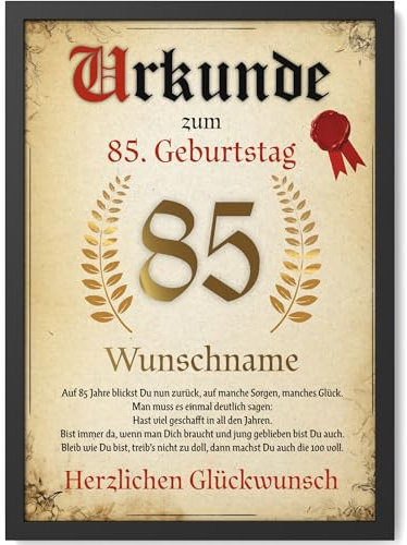 Papierschmiede® Personalisierte Urkunde zum 85. Geburtstag Geschenk Frauen Männer 85 Jahre Geburtstagskarte Geburtstagsgeschenk 85. Geburtstag personalisierbar Geburtstagsurkunde Jahrgang 1940