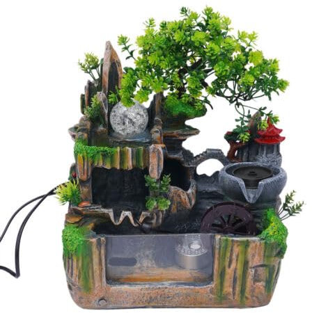 Fuente LED para habitación, fuente de agua, fuente de roca, mesa de resina, efecto niebla LED para salón, dormitorio, jardín, escritorio, dormitorio, oficina, decoración