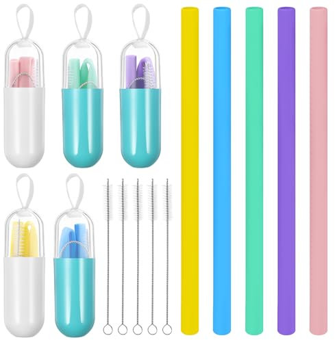 Cabilock Lot De 5 Pailles Réutilisables Avec Nœud Pailleté Pailles Pliables Pailles À Boire En Chaîne Pailles De Voyage Étui À Lunettes Pailles À Boire Réutilisables Transparentes