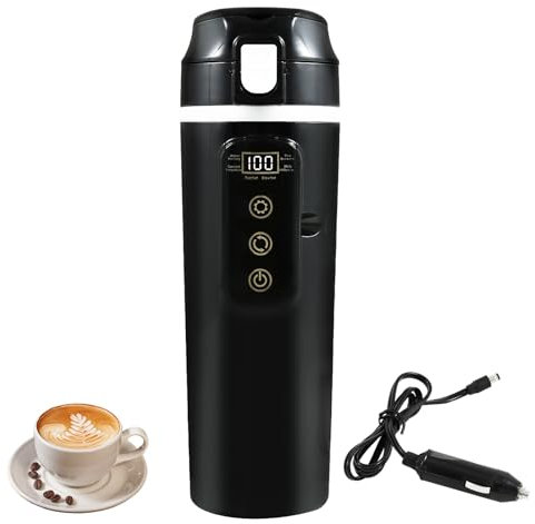 Car Kettle 12V/24V Portable Travel Truck 500ML Electric Kettle with LCD Display, 100W Quick Heating Temperature Control Stainless Steel Car Electric Kettle for Hot Water, Coffee, Travel Use