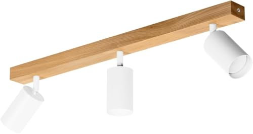 LED Wood Deckenstrahler 3 Flammig Schwenkbar - Handgefertigte Spots Deckenleuchte Modern aus Eiche - Strahler Deckenlampe Holz - GU10 Spotlight Lampe Wohnzimmer (Ohne Glühbirne) - Länge 60 Cm