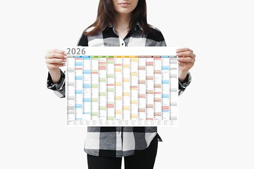 3x Din A3 Wandkalender für 2026, 14 Monate, Jahreskalender Monatsübersicht, (42cm x 29,7cm),Planer Termine, bspw. für Büro, Zuhause, Jahresplaner, Monatsplaner, Familienkalender, Kalender gefaltet