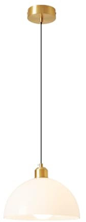 NICRX Lampe à suspension en verre blanc laiteux au design nordique minimaliste avec détails en laiton – Plafonnier Suspendu avec Câble Réglable 180cm,Douille E27,Luminaire Cuisine,Chambre,Salon (25CM)