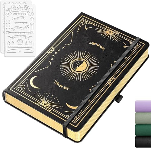 LOAPEM Skizzenbuch A5, Notizbuch A5 Blanko–192 Seiten, 100gsm Hardcover mit Sonne-Mond-Design für Frauen und Männer für Skizzieren, Zeichnen, Malen, 14.5 x 21cm，Schwarz