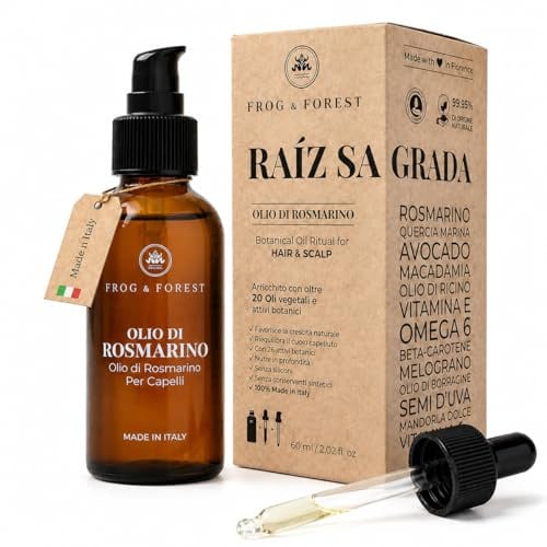 Frog & Forest Olio di Rosmarino per Capelli Ricci e Lisci | Formula naturale al 99,95% con ricino e avocado.Nutre il cuoio capelluto e stimola la ricrescita, Made in Italy