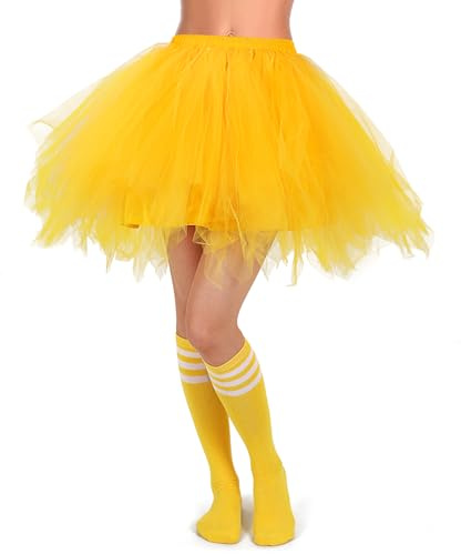 Women Tutu Costume Accessories Layered Tulle Tutu with Tube Socks for Women Adults Halloween (Yellow)