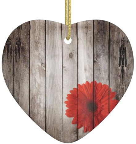 Flower Red Dahlia Christmas Ornament Home Decor Gifts For Xmas Hanging Heart Shaped Ceramic Xmas Decoration