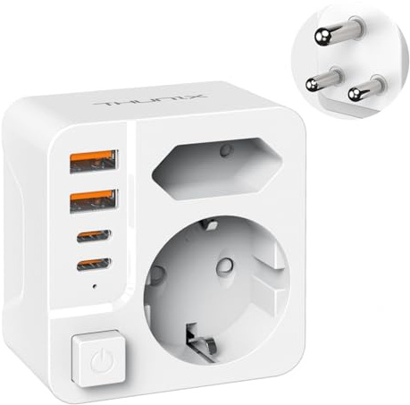 Reiseadapter Südafrika, 6 IN 1 Adapter Südafrika Steckdosenadapter Typ M mit 2 USB C PD 20W &2 USB A Ladeanschlüsse, Reisestecker 4000W für Namibia, Botswana,Lesotho, Mosambik(Weiß)