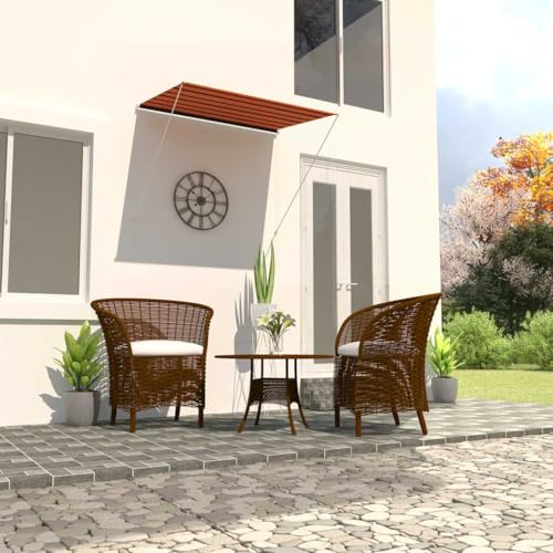 Mokuyary Einziehbare Markise 200x150 cm Orange und Braun Klemmmarkise, Balkonmarkise höhenverstellbar Sonnenschutz für Fenster Balkon Terrasse Garten