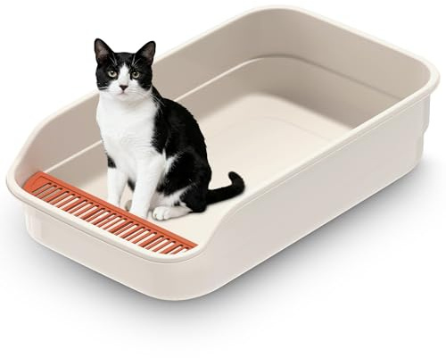Vealind Große Katzenklo XXL Katzentoilette für Mehrkatzenhaushalte, 60L x 40W x 16H cm Offene Katzenklo,Keine Leckage Niedriger Eingang Katze Toilette