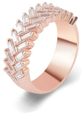 Lirzxin Anelli Matrimonio Donna, Anello Fidanzamento Oro Rosa 18K Elegante Mezza Eternità A Doppia Fila con Moissanite Rettangolare Anelli Donna Semplici Oro Rosa Misura 17