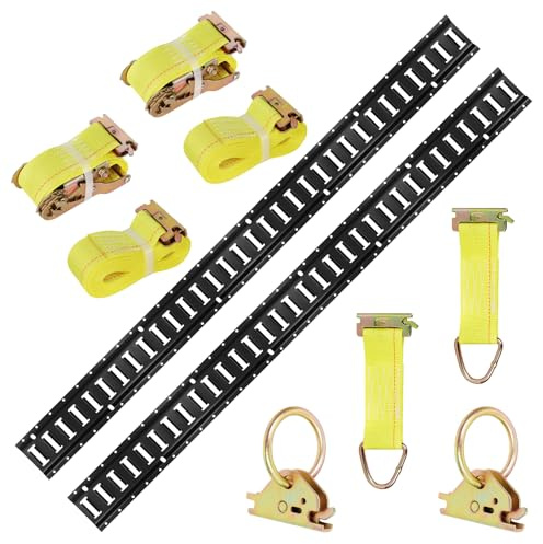 E Track Zurrschienen Set 3FT, 2 Schienen Ladungssicherung System | aus Kohlenstoffstahl, 1000lbs Tragkraft, inkl. O-Ring Anker und 3,65 m Seil Zurrgurte, für Anhänger, Transporter, Pickup