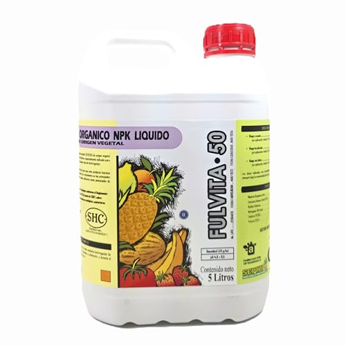 FULVITA·50 Ácidos Fúlvicos 57 % p/v de Origen Vegetal 5L | Abono Orgánico Líquido NPK | Estimulador radicular y foliar | Apto agricultura ecológica CE 834/2007