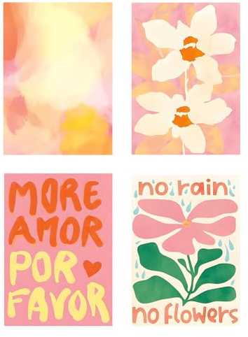 Shuqio 4er Set Dopamin Deko Wandposter, Rosa Pastell, 40×30cm