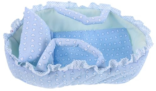 YARNOW Reborn Baby Doll Bassinet: Newborn Carrier - Cute Doll Bed - Foldable Nursery Station For Under 13.7 Inch Stuffed Cat - Toy Candle Basket With Handle Sky-blue
