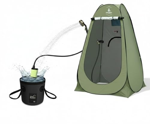 Foxflorest Kit Ducha Portátil y Plegable para Camping Incluye Tienda de Privacidad y Cubo Plegable