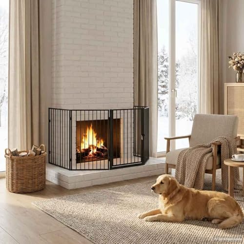 sephironlbb Rejilla protectora para chimenea para animales, acero negro, 123 x 123 x 76 cm, con puerta, plegable, rejilla protectora para chimenea, estufa de leña, estufa, rejilla de seguridad contra