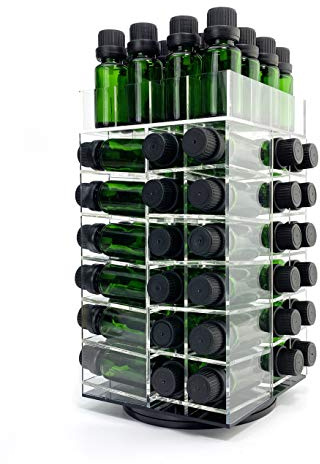 JEREVER Essential Oil Storage Rack Rotating Tower Organizer Acrylic Clear Display Holder for 64 Bottles 5ml 10ml 15ml (Bottles not Included)