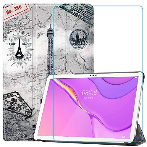 Brifu Compatibile con Huawei Matepad T 10/T 10s(10.1 pollice),Cover Protettiva Ultra Sottile PU di con Funzione di Supporto,Torre Eiffel + 1x pellicola protettiva in vetro temperato