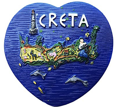 3D-Kühlschrankmagnet in Herzform, Kreta, Griechenland, Souvenir, Geschenk, handgefertigt, Heim- und Küchendekoration