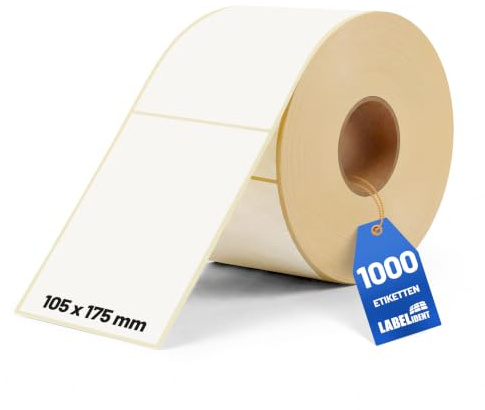 Labelident Versandetiketten 105 x 175 mm - 1.000 Thermoetiketten auf Rolle, 76 mm Kern | Selbstklebende Thermodirekt-Labels für DHL, DPD, FedEx, GLS, Hermes, UPS