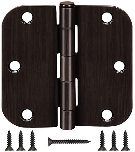 Lot de 12 charnières de porte arrondies en bronze huilé de 8,9 x 8,9 cm pour portes intérieures de 1,6 cm, coins de rayon résidentiel en acier robuste, charnières amovibles réversibles