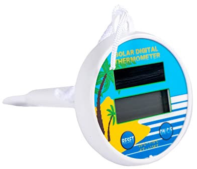 HST Solar Pool Thermometer I Digitales Wasser Temperaturmessgerät für das Schwimmbad & Teich I Wasserthermometer mit Palmen/Insel Motiv I Pool Zubehör