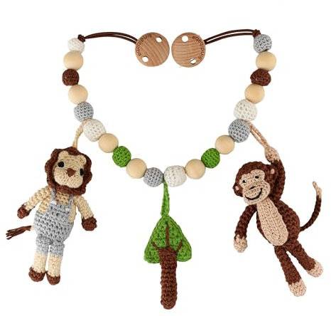 Sindibaba Kinderwagenkette Safari 1 mit AFFE & Löwe – Baby Mobile mit Hängefiguren zum flexiblen Aufhängen an Kinderwagen und Bettchen – für Babys und Kleinkinder ab 0+ Monaten