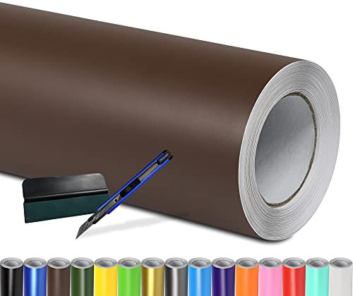 Folindo® Autofolie Braun Matt (23€/m²) | 50 x 152 cm | + Rakel & Cutter | Selbstklebende Luftkanal Folie zur Auto Folierung | Blasenfrei