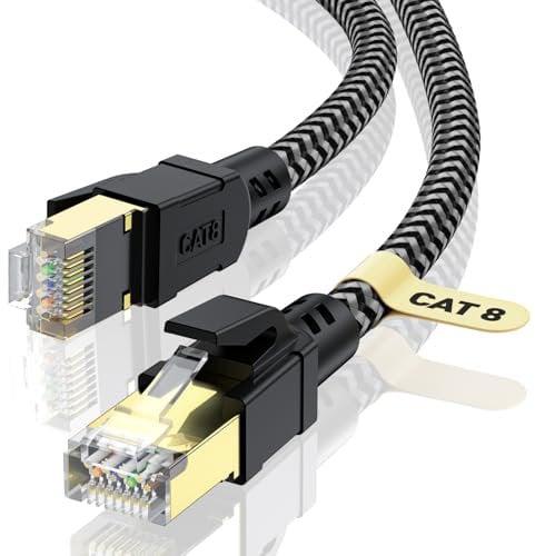CABNEER Cat 8 Ethernet Kabel 4M, 40Gbps Netzwerkkabel Hochgeschwindigkeits 2000MHz Ethernet Kabel, Gigabit RJ45 Nylon Geflochtener LAN Kabel, Patchkabel für PS5/4 Router Modem