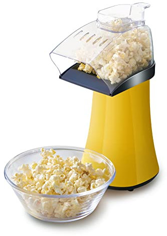 Elite Gourmet - Popcorn Popper, 1300 W eléctrico para palomitas de maíz con taza de medición y bandeja de fusión de mantequilla, sin aceite, aprobado por ETL, 4 cuartos de galón, amarillo, EPM712Y