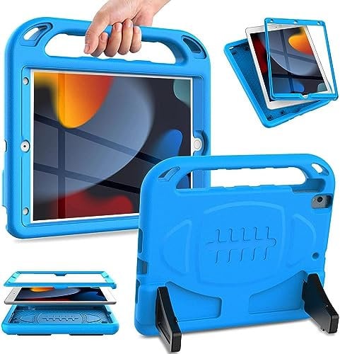 SINSO Kids Case for New iPad 10.2 2021/2020/2019 - iPad 9th/8th/7th Generation Built in Screen Protector, Shockproof Handle Stand Kids Case for iPad 10.2 (9th/8th/7th Gen) - Blue