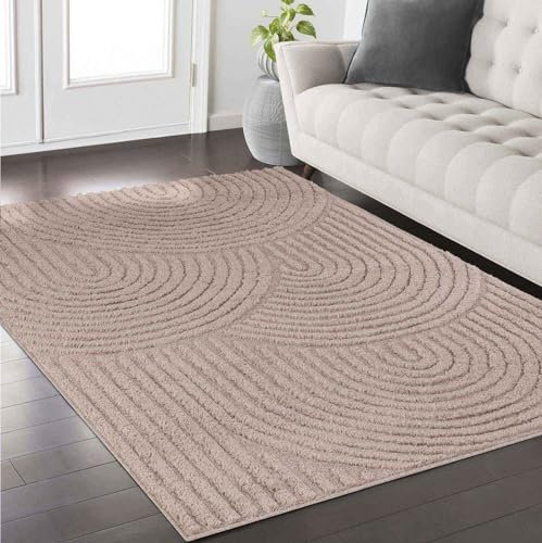 Taracarpet Teppich fürs Wohnzimmer Schlafzimmer und Kinderzimmer Skandi Boho Designerteppich hoch-tief Struktur Wellen Uni beige 240x340 cm