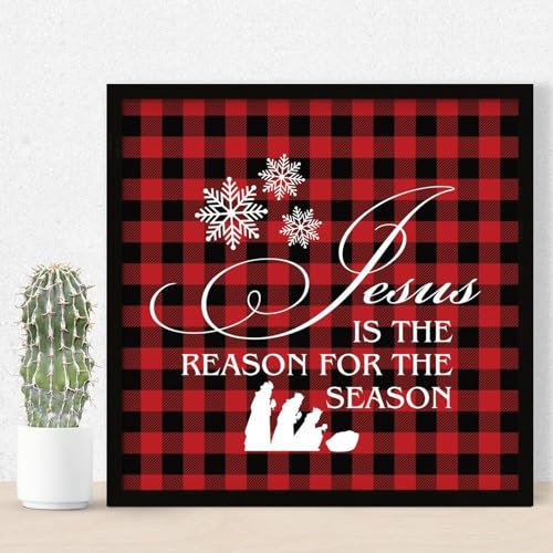 WSDESDEC Jesus Is The Reason for The Season Holzwandtischschild Galerie Wanddekoration Hängende christliche Jesus Schilder bemaltes Holz Palettenwandschild Schild für Esszimmer Tisch Speisekammer 30,5
