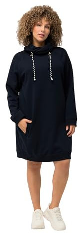 Ulla Popken Damen große Größen Übergrößen Plus Size Sweatkleid, Stehkragen, Langarm, Taschen Marine 58+ 825247130-58+