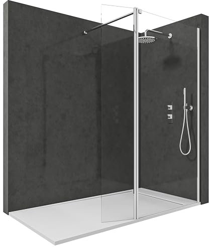 NEBADOON | Mamparas de Ducha Fija con Cristal Abatible - Mampara Ducha Fija - Cristal templado 8 mm - Antical - Perfilería Plata Brillo - 120 cm (Fijo) + 40 cm (Abatible) Ancho x 200 cm Alto
