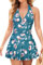 SHEKINI Tankini une pièce pour femme - Col en V - Dos nu - Bikini ventre plat - Froncé - Noir - Grande taille - Avec short, Fleur verte et rose, XXL