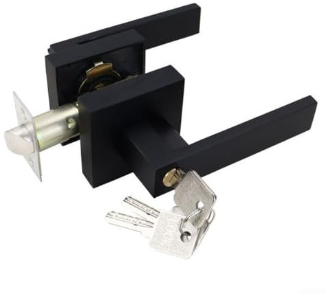 Set di maniglie quadrate per porte interne in legno (nero) con chiave