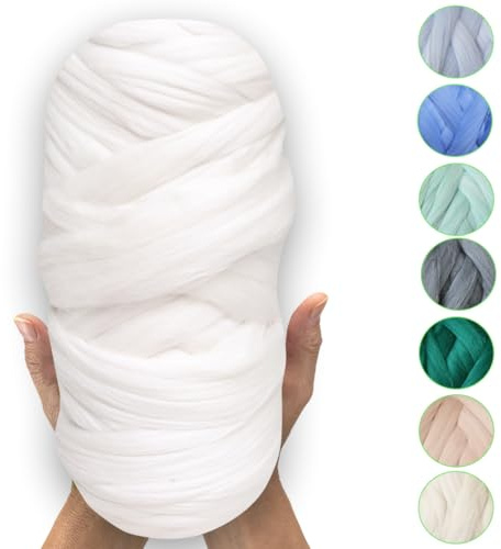 MeriWoolArt® 100% XXL Merino Wolle – 19 Micron Weiche, Dicke Wolle – Filzwolle für Trockenfilzen, Nassfilzen – DIY Decke, Baby Wolle, Armstricken – Flauschige Wolle für Stricken & Häkeln
