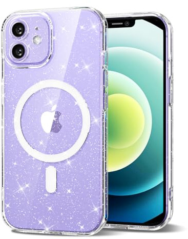 Svanove for iPhone 12 Mini Case Clear Glitter Compatible with Magsafe, Sparkly Bling Transparent Slim Thin Magnetic Mag Safe Case Cute, Girly Aesthetic Glittery Shiny Sparkle Rubber for Women Girls