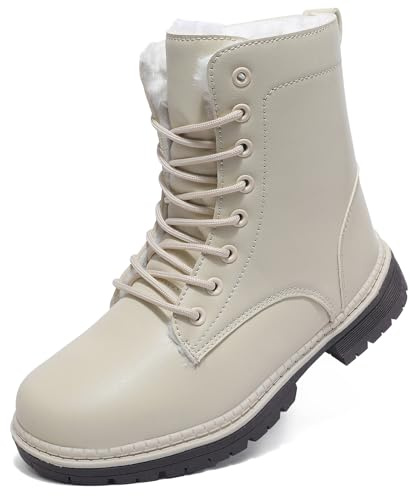 Topwolve Bottes Femme Imperméable Bottines à Cheville Doublure Fourrure Chaude Bottes de Neige Bottines d'hiver,Beige(avec Fourrure),41 EU
